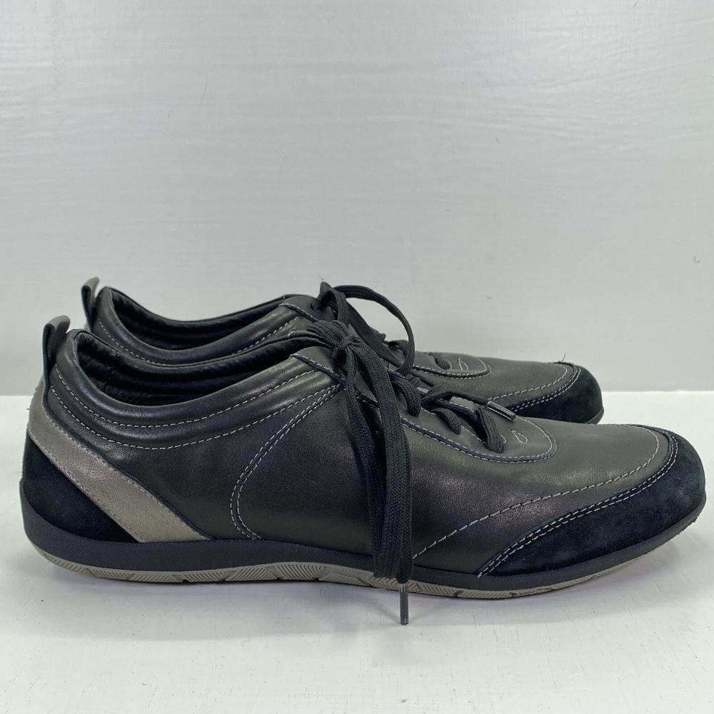Vionic Willa Walker Womens 7 Black Leather Metallic Pewter Athletic Sneaker Shoe